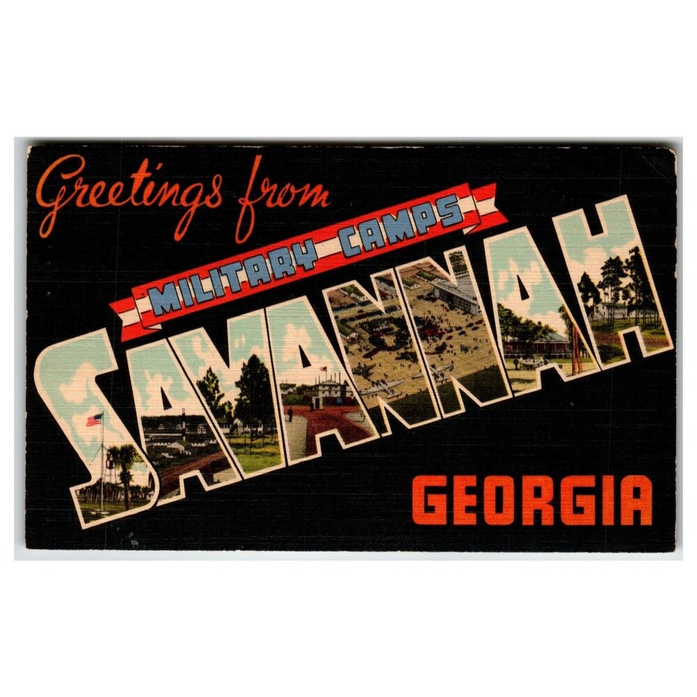 Greetings from Savannah Georgia Military Camps Large Letter Postcard 1941 RARE